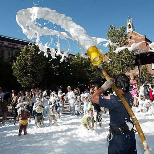 Foam party in a square in Madrid, Spain