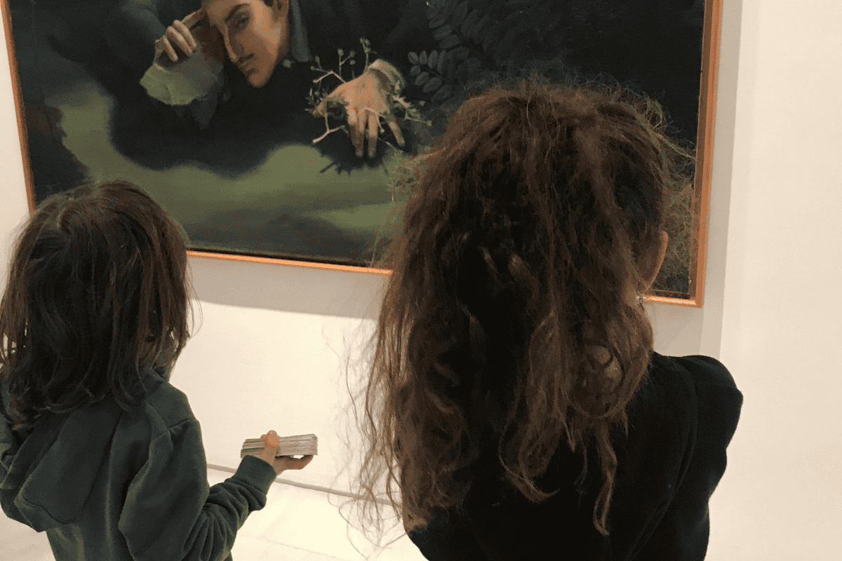 Two kids looking at art at the Reina Sofia Museum in Madrid