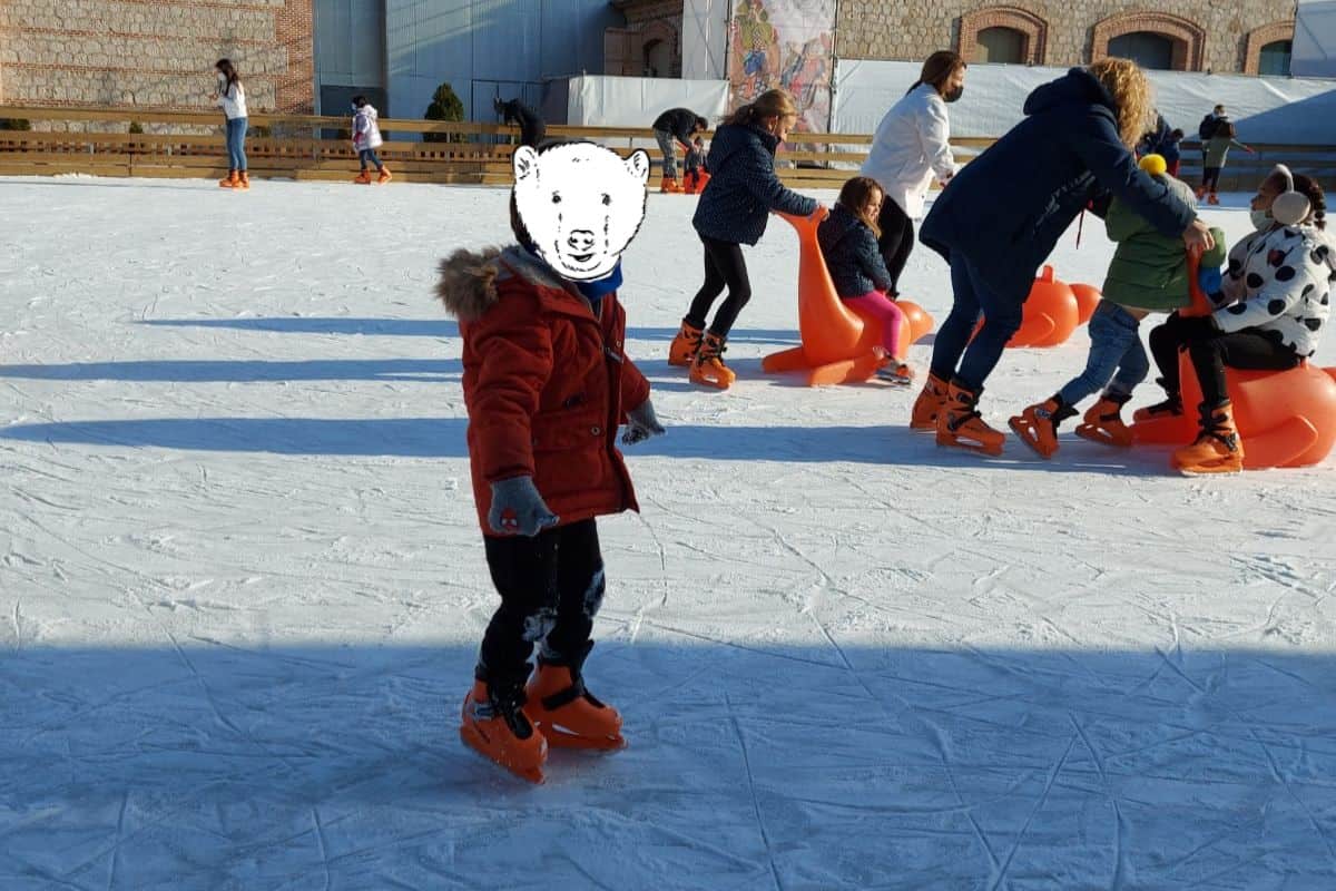 Boy ice skating at Matadero in Madrid