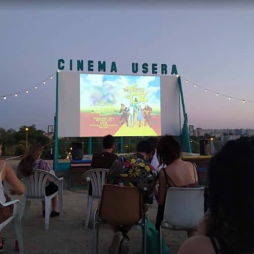 Cinema-usera View of an outdoor movie screen in Usera, Madrid